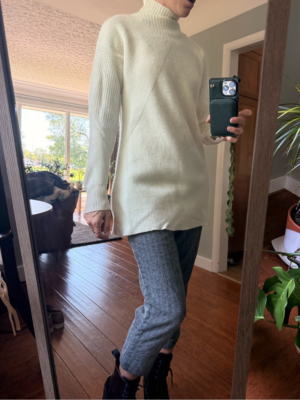 100% Wool Halogen Cream Ribbed Turtleneck Sweater